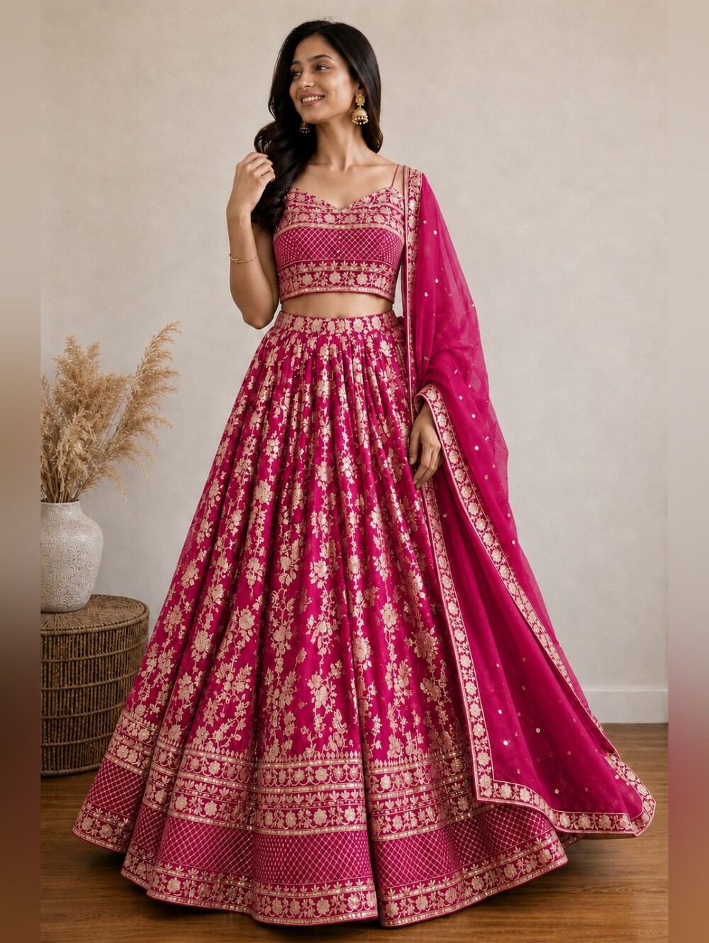 Rani 'Royal' Pink Dola Silk Jacquard Lehenga Choli Set